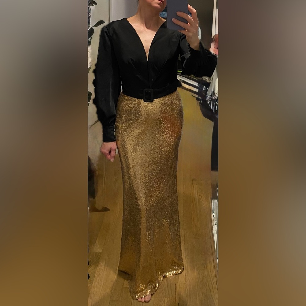 TS Couture Glamorous Gold Sequin and Black Maxi evening gown 4 Wedding Ball